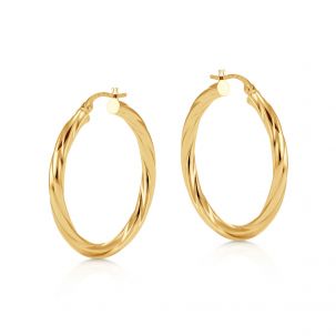 9ct Yellow Gold Twist Design Hoop Earrings - 31mm