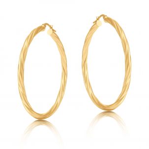 9ct Yellow Gold Round Twist Design Hoop Earrings - 45mm