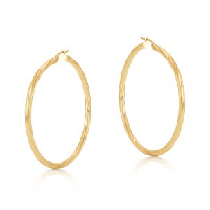 9ct Yellow Gold Twist Design Hoop Earrings - 54mm