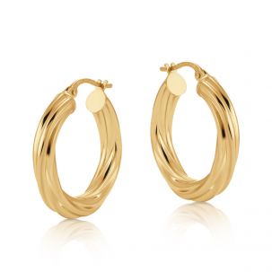 9ct Yellow Gold Twist Design Hoop Earrings - 23mm