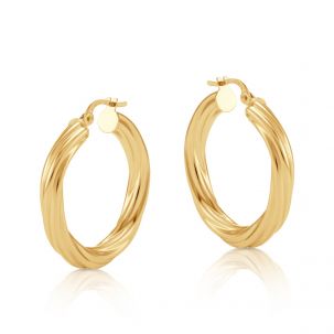 9ct Yellow Gold Twist Design Hoop Earrings - 27.5mm