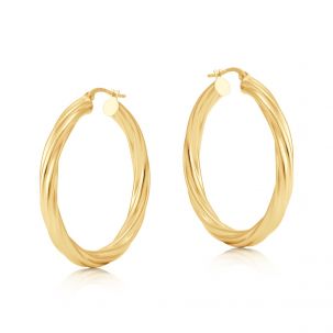9ct Yellow Gold Round Twist Design Hoop Earrings - 37mm