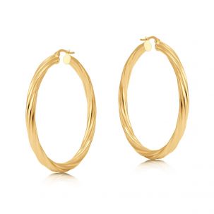 9ct Yellow Gold Round Twist Design Hoop Earrings - 47mm