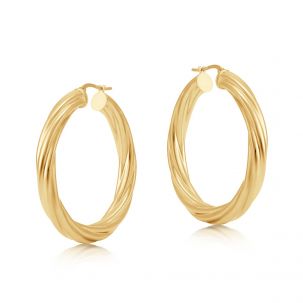 9ct Yellow Gold Round Twist Design Hoop Earrings - 40mm