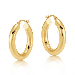 9ct Yellow Gold Round Tube Design Hoop Earrings - 23mm