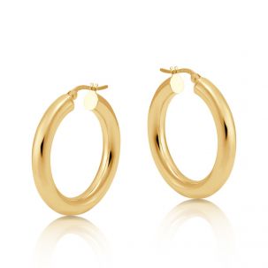9ct Yellow Gold Smooth Round Tube Hoop Earrings - 27mm