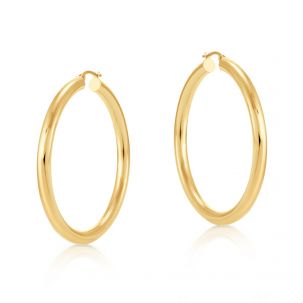9ct Yellow Gold Round Tube Design Hoop Earrings - 48mm