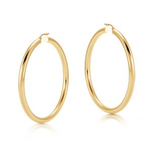 9ct Yellow Gold Round Tube Design Hoop Earrings - 57.5mm