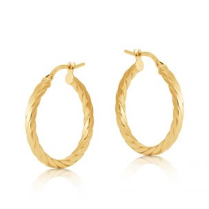 9ct Yellow Gold Round Twist Design Hoop Earrings - 25mm