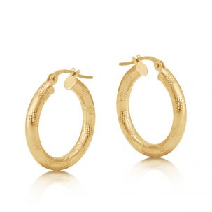 9ct Yellow Gold Frosted Round Twist Hoop Earrings - 21mm