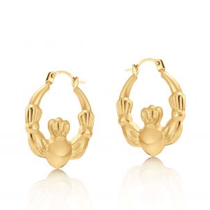 9ct Yellow Gold Claddagh Creole Hoop Earrings - 20mm
