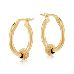 9ct Yellow Gold Glitter Ball Design Hoop Earrings - 16.5mm