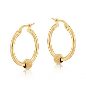 9ct Yellow Gold Glitter Ball Design Hoop Earrings - 20mm