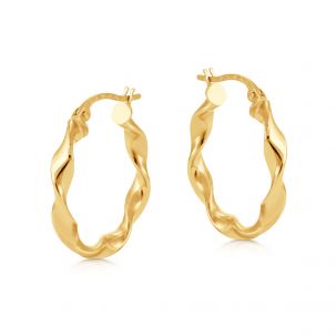 9ct Yellow Gold Twist Design Hoop Earrings - 21mm