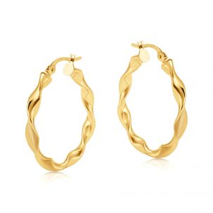 9ct Yellow Gold Twist Design Hoop Earrings - 26mm