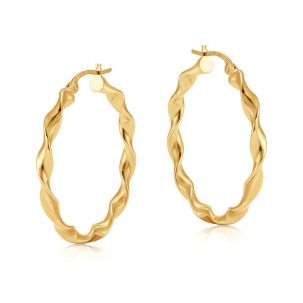 9ct Yellow Gold Twist Design Hoop Earrings - 30mm