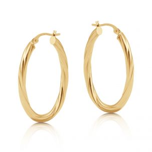 9ct Yellow Gold Oval Twist Hoop Earrings - 34mm