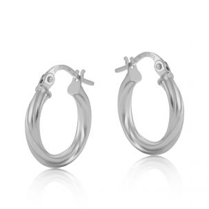 9ct White Gold Twist Design Hoop Earrings - 14mm