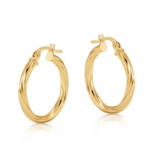 9ct Yellow Gold Twist Design Hoop Earrings - 19mm