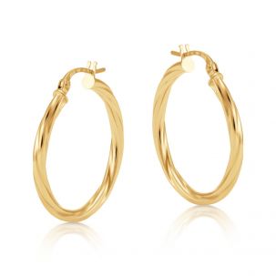 9ct Yellow Gold Twist Design Hoop Earrings - 24mm