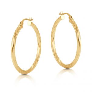 9ct Yellow Gold Twist Design Hoop Earrings - 29mm