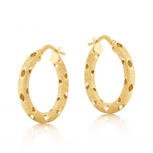 9ct Yellow Gold Frosted Round Hoop Earrings - 21.5mm