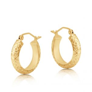 9ct Yellow Gold Round Diamond Cut Hoop Earrings - 17mm