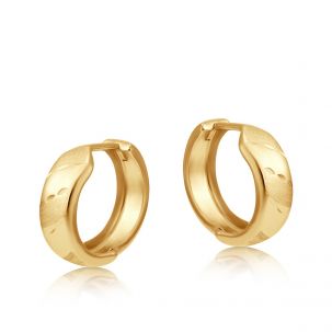 9ct Yellow Gold Huggie Diamond Cut Design Hoop Earrings - 16mm