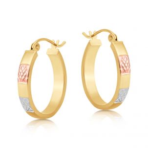 9ct Yellow Gold Oval Hoop Earrings with Mixed Metal Design - 20mm