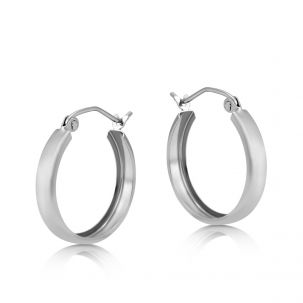 9ct White Gold Smooth Round Flat Hoop Earrings - 18mm