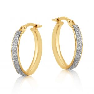 9ct Yellow Gold Moondust Oval Hoop Earrings - 15mm