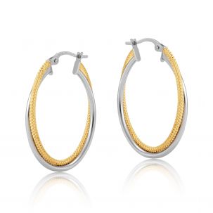 9ct White & Yellow Gold Oval Double Twist Hoop Earrings - 23mm