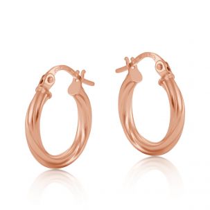 9ct Rose Gold Twist Design Hoop Earrings - 15mm