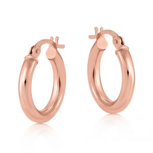 9ct Rose Gold Round Tube Design Hoop Earrings - 15mm