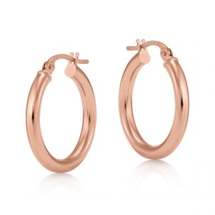 9ct Rose Gold Round Tube Design Hoop Earrings - 20mm