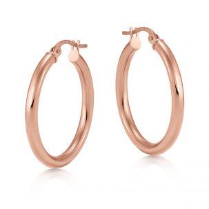 9ct Rose Gold Round Tube Design Hoop Earrings - 25mm