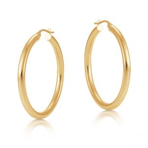 9ct Yellow Gold Round Tube Plain Design Hoop Earrings - 36mm