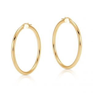 9ct Yellow Gold Round Tube Plain Design Hoop Earrings - 45mm