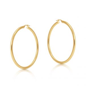 9ct Yellow Gold Smooth Round Tube Hoop Earrings - 55mm