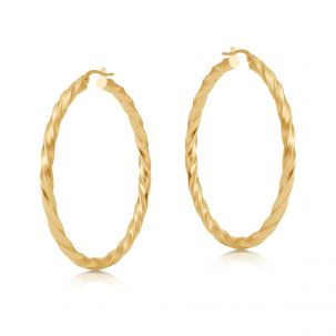 9ct Yellow Gold Round Twist Design Hoop Earrings - 46mm