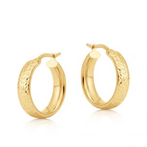 9ct Yellow Gold Round Tyre Design Diamond Cut Hoop Earrings - 20mm