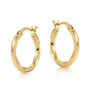 9ct Yellow Gold Faceted Diamond Cut Hoop Earrings - 16mm