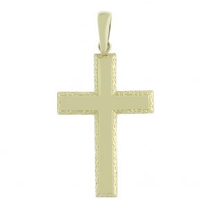 9ct Yellow Gold Extra Large Bevelled Edge Cross Pendant - 86mm