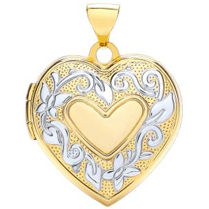 9ct Yellow & White Gold Floral 4 Picture Locket Pendant - 26mm