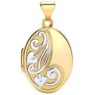 9ct Yellow & White Gold Oval Floral Locket Pendant - 26mm