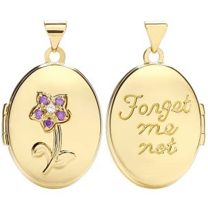 9ct Yellow  Gold Oval Shaped Floral Gemset Locket Pendant - 30mm