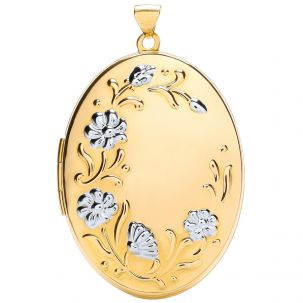 9ct Yellow & White Gold Italian Floral Oval Locket - 43mm