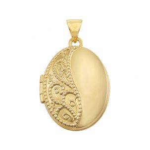 9ct Yellow Gold Oval Shaped Patterned Locket Pendant - 30mm 