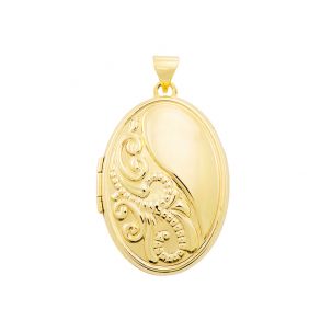 9ct Yellow Gold Oval Half Floral Pattern Locket Pendant - 33mm