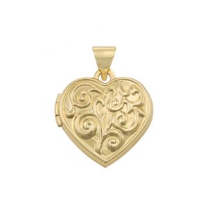 9ct Yellow Gold Heart Shaped Floral Locket Pendant - 22mm